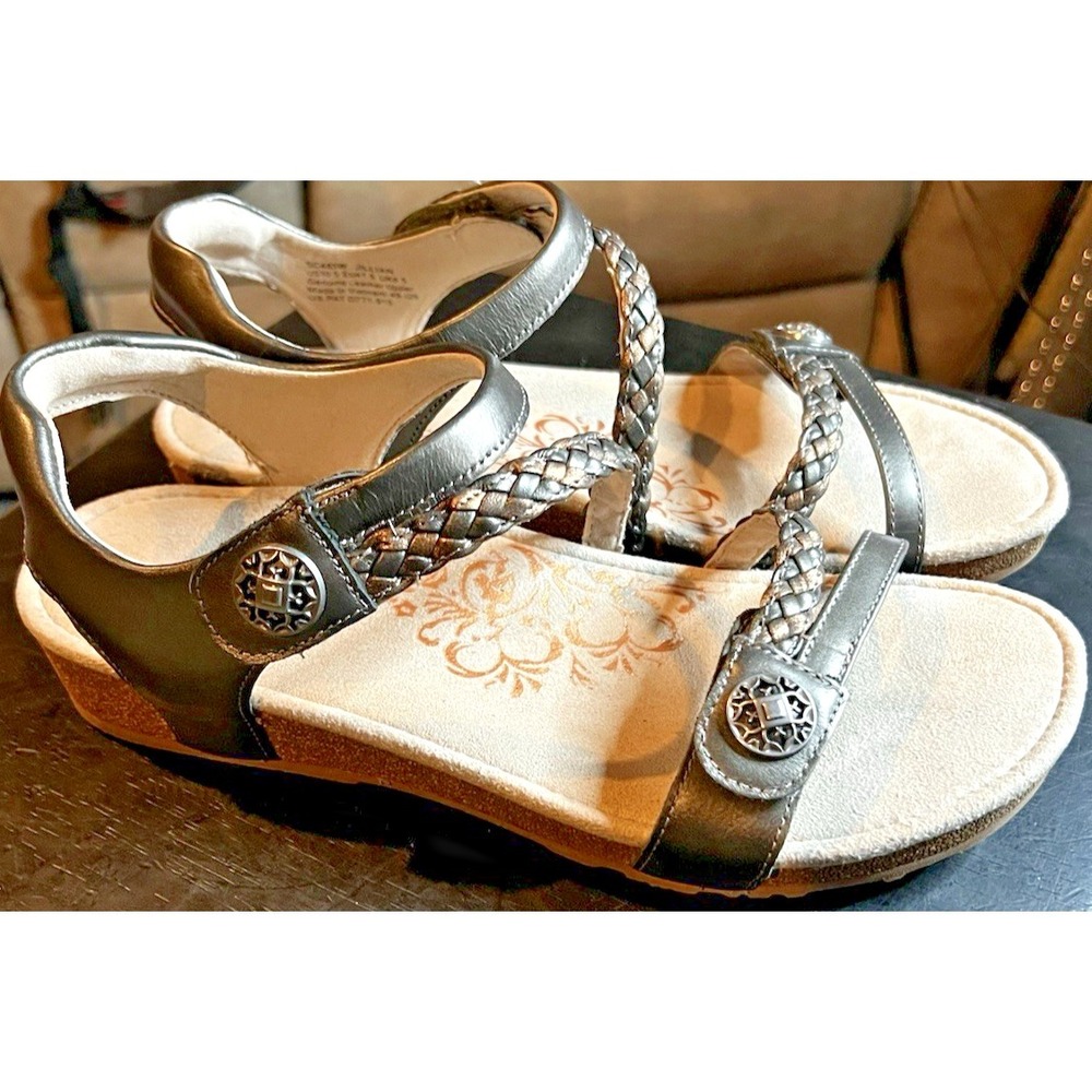 Aetrex Jillian Braided Quarter Strap Sandal SC465 Gunmetal Women's size 10.5